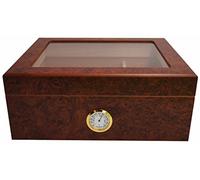 GERMANUS Cigar Humidor Desk I for approx. 50 Cigars, Brown, with Hygrometer and Humidifier and GERMANUS Manual