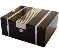 GERMANUS Cigar Humidor with Digital Hygrometer and Humidifier - Black Brown Rectangular Wooden Lift-Off Smooth - Medium (25.0 x 21.7 x 10.5 cm) - For Cigars