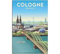 Germany Cologne Rhine Cologne Cathedral Art Print Vintage Travel Poster Retro Wall Art Canvas Poster Home Decor Room Decor Unframed 40x60cm