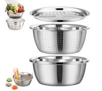 Germany-Designed 5-in-1 Multifunctional Stainless Steel Basin Set with Grater, Strainer, Drain Basket & Salad Maker - Premium Kitchen Mixing Bowl for Vegetables, Fruits, and Pasta (28CM)