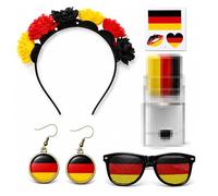 Germany Fan Item Women's Set of 5 Black Red Yellow Fan Item Germany with Headband Earrings Sunglasses Face Make-Up Sticker Germany Decoration for Football Party Euro World Cup 2026