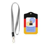 Germany Flag Card Badge Leather Holder.Leather ID Badge Holder with Lanyard, Double-Sided Print Card Case for Office Work