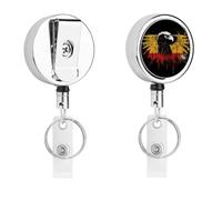 Germany Flag Eagle Badge Reel Retractable Stainless Steel Badge Clip with Lanyard Cute Badges Reel Holder Heavy-Duty Nurse Doctor Name Tag Badges Clip for Work