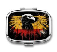 Germany Flag Eagle Pill Box 2 Compartment Travel Pill Organizer with Mirror Design Portable Pillcase for Pocket Or Purse Square Medicine Case Weekly Medicine Container Holder for Daily Meds
