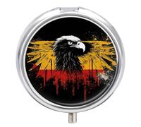 Germany Flag Eagle Pill Box 3 Compartment Travel Pill Organizer with Mirror Design Portable Pillcase for Pocket Or Purse Round Medicine Case Weekly Medicine Container Holder for Daily Meds