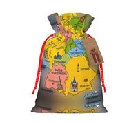 Germany Map With Colorful Print Holiday Burlap Gift Bag With Drawstring, Small Party Favor Pouches For Christmas Gifting-S Size
