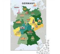 Germany Map with Landmarks And Icons Jigsaw Puzzle 1000 Pieces, Old Europe Travel Artwork, Thick Cardboard Pieces, for Home Décor Fans, Gift Idea, 70x50cm/1000pcs