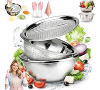Germany Multifunctional Stainless Steel Basin, 26/28/30cm Colander Basin Mixing Bowl Set, 3 in 1 Stainless Steel Basin and Grater Set, Food Graters for Kitchen for Fruit Vegetable (30 CM)