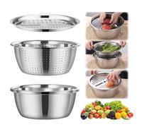 Germany Multifunctional Stainless Steel Basin, 3 In 1 Heavy Duty Colander Strainer Set, Graters Cheese Grater Salad Maker Bowl Drain Basin, Rice Rinser Food Graters w/Container for Kitchen