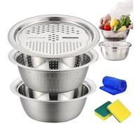 Germany Multifunctional Stainless Steel Basin, 3-in-1 Stainless Steel Shredding & Drainage Chopping Basin with Grater, Strainer, Drain Basket, for Kitchen, Salad, Vegetable Prep (30cm)