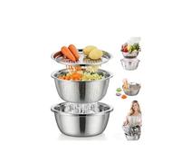 Germany Multifunctional Stainless Steel Basin,5 in 1 Multifunctional Stainless Steel Basin Strainer Set with Grater Vegetable Cutter,Food Graters,Strainer Drain Basket for Rinsing Draining Mixing