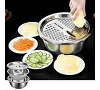 Germany Multifunctional Stainless Steel Basin, Stainless Steel Grater with Drain Basket, 3 in 1 Multifunctional Stainless Steel Basin Strainer Set with Grater, Strainer Drain Basket (24cm)