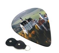 Germany Neuschwanstein Castle Guitar Picks 6 Pcs, 0.96mm Thickness Celluloid Plectrum with Leather Picks Holder, Personalized Guitar Pick for Bass Electric Acoustic Guitars Lovers Gift