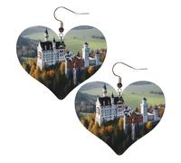Germany Neuschwanstein Castle Women's Leather Heart Hook Earrings One Size Not a Gemstone