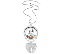 Germany New Swan Castle Architecture Pendant Angel Wings Rotating Necklace Jewelry