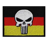 Germany Skull Punk Patches Iron on Patch - Morale Patch Sew on Patch for German Army, Navy, Police, Patriots, Bikers - Tactical Patch for Jackets, Bags, Shirts, Jeans - 90X65 mm