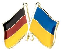 Germany & Ukraine Friendship Flag Enamel Lapel Pin Badge - 2.4 x 1.9 cm Crossed Flags Pin - German and Ukrainian National Flags in Hard Enamel with Gold Trim for Diplomats