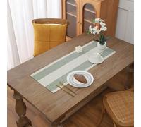Gernaice Boho Table Runner, Rustic Striped Cotton Linen Farmhouse Table Runners for Dresser End Coffee Table Home Decor, 36" L X 13" W Sage Green