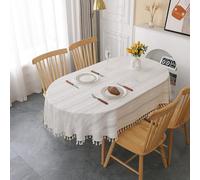 Gernaice Rustic Stripe Embroidered Oval Tablecloth Heavy Tassel Cotton Linen Table Cloth Wrinkle Free Washable Table Cover for Kitchen Dinning Party Holiday White 60x120 Inch