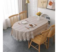 Gernaice Rustic Stripe Embroidered Oval Tablecloth Heavy Tassel Cotton Linen Table Cloth Wrinkle Free Washable Table Cover for Kitchen Dinning Party Holiday Brown 60x102 Inch
