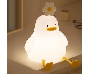 gernie Duck Night Light, Three Level Dimmable Silicone Duck Lamp, Rechargeable Tap Control Phone Stand, Bedside Night Light Gift for Kids Room Decor