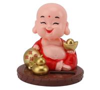gernie Little Monks Figurine, 3.7inch Plastic Little Buddha Statue Solar Powered Funny Car Shaking Head Toy Chinese Little Buddha Monk Statue Car Dashboard Ornament, Home Decorations