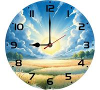 Geroclonup 10 Inch Wood Wall Clocks Quartz Analog, Silent Non-Ticking, Sunrise Golden Field Decorative Wall Clock Battery Operated for Living Room Bathroom Bedroom Kitchen Office School