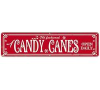 Geroclonup 10x40cm Old Fashioned Candy Canes Open Daily Metal Sign Vintage Christmas Candy Canes Metal Sign Decor for Home Cafe Bar Restaurant Candy Shop Wall Art Decor Christmas Party Decor Sign