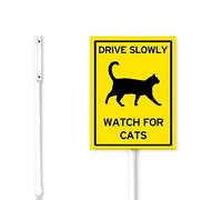 Geroclonup （15x12） IN Drive Slowly Watch For Cats Yard Sign Stakes Slow Down Cat Crossing Lawn Signs Stand Rustproof Aluminum for Home Neighborhoods Road Outdoor Decorations