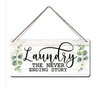 Geroclonup 15x30 Laundry The Never Ending Story Signs for Door Rustic Eucalyptus Hanging Wooden Laundry Room Decor for Home Laundry Room Wall Decorations