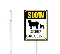 Geroclonup (18x22) Slow Down Sheep Crossing Yard Sign With Stake Caution Animal Road Sign Stand Rustproof Aluminum For Street Neighborhoods Farm Driveway Decoration Outdoor