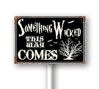 Geroclonup (20x30) Something Wicked This Way Comes Yard Sign With Stakes Rustproof Aluminum Scary Lawn Signs Stand for Home Garden Halloween Party Supplies Decorations Outdoor