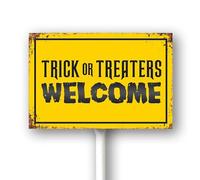 Geroclonup (20x30) Trick Or Treaters Welcome Knock If You Dare Yard Sign with Stakes Rustproof Aluminum Lawn Signs Stand for Home Garden Halloween Party Supplies Decorations Outdoor
