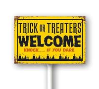 Geroclonup (20x30) Trick Or Treaters Welcome Knock If You Dare Yard Sign with Stakes Rustproof Aluminum Lawn Signs Stand for Home Garden Halloween Party Supplies Decorations Outdoor