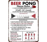 Geroclonup 20x30cm - Beer Pong House Rules Sign Retro Metal Tin Vintage Wall Art Sign