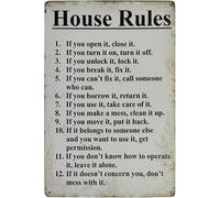 Geroclonup 20x30cm - House Rules Sign Vintage Metal Sign Inspirational Quotes Family Decor Sign Farmhouse Country Home Decor Door Plaque
