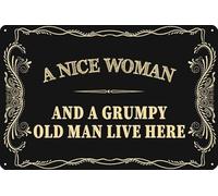 Geroclonup 20x30cm Humor Metal Sign Vintage Metal Sign A Nice Woman And A Grumpy Old Man Live Here Sign Funny Retro Art Wall Decor for Home