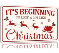 Geroclonup 20x30cm It's Beginning To Look a Lot Like Christmas Tin Sign Funny Christmas Metal Signs Retro Santa Sign Christmas Wall Art Decor For Home Cafe Shop Aluminium Sign