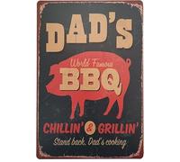 Geroclonup 20x30cm Metal Sign Warning BBQ Zone Vintage Tin Signs Outdoor Retro Metal Wall Poster Decorative Tin Sign DAD's BBQ Sign