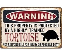 Geroclonup 20x30cm - Metal Sign Warning Property Protected by Tortoise Retro Metal Tin Sign Vintage Sign for Home Coffee Wall Decor