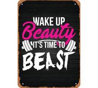 Geroclonup 20x30cm - Metal Tin Sign Wake Up Beauty Beast Sign Gym Motivation Vintage Poster Man Cave Decorative