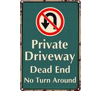 Geroclonup -20x30cm Private Driveway Dead End No Turn Around Metal Tin Sign Warning Sign Safety Signs