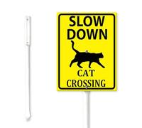 Geroclonup 20x30cm Slow Down Sign Cat Crossing Signs with Stakes Sturdy Aluminum Metal Signs Rust Free Warning Sign Yard Sign Slow Down Cat Crossing Sign