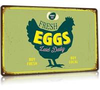 Geroclonup 20x30cm Vintage Farm Fresh Eggs Tin Sign for Farmhouse Kitchen Wall Decor Backyard Chicken Coop Retro Metal Signs