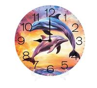 Geroclonup 25cm Round Wall Clock,Dolphin Jump Out Blue Ocean Marine Sea Life Silent Non-Ticking Wall Clock Decor for Home Office Kitchen Living Room Bedroom