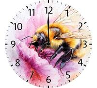 Geroclonup 25cm Wood Wall Clock Quartz Analog Silent Non-Ticking Bee Wall Art Bee Wall Clock Battery Operated for Living Room Bathroom Bedroom Kitchen