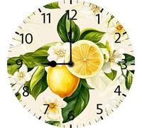 Geroclonup 25cm Wood Wall Clock Quartz Analog Silent Non-Ticking Lemon Sign Lemon Wall Clock Battery Operated for Living Room Bathroom Bedroom Kitchen
