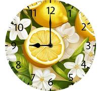Geroclonup 25cm Wood Wall Clock Quartz Analog Silent Non-Ticking Lemon Wall Decor Lemon Wall Clock Battery Operated for Living Room Bathroom Bedroom Kitchen