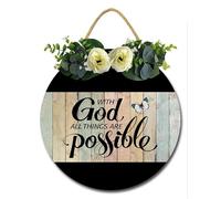 Geroclonup 28CM With God All Things Are Possible Wall Decor Signs Christian wall Art Rustic Wooden Religious Scripture Black Bible Verses Wreath for Home Decor Farmhouse Outdoor Indoor
