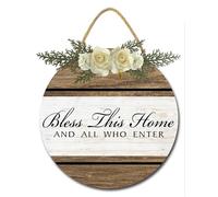 Geroclonup 30 CM Bless This Home And All Who Enter Sign for Front Door Porch Wooden Rustic Bible Verse Sign Wall Decor for Home Christian Bedroom Decorations
